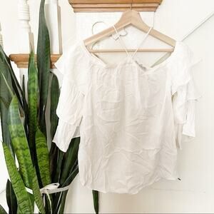 1. State off shoulders ruffles white blouse sz XXS